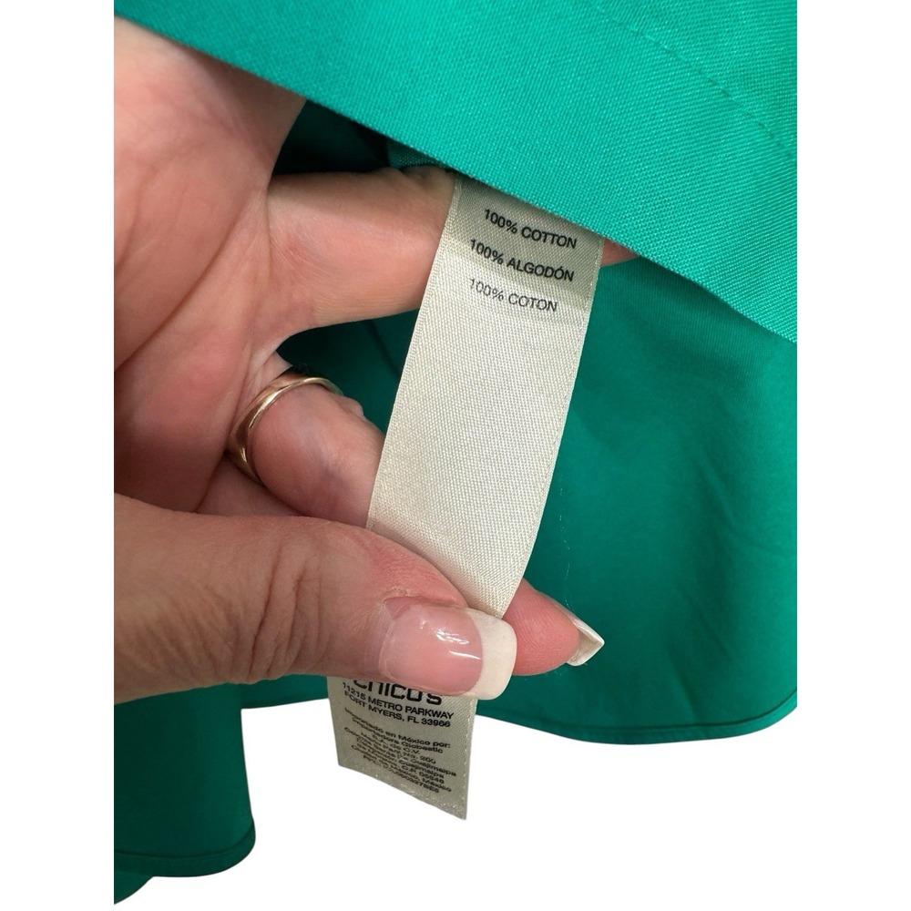 Chicos Size 4 US 2X Green No Iron Button Up Shirt 3/4 Sleeve 100% Cotton Classic - Picture 4 of 4